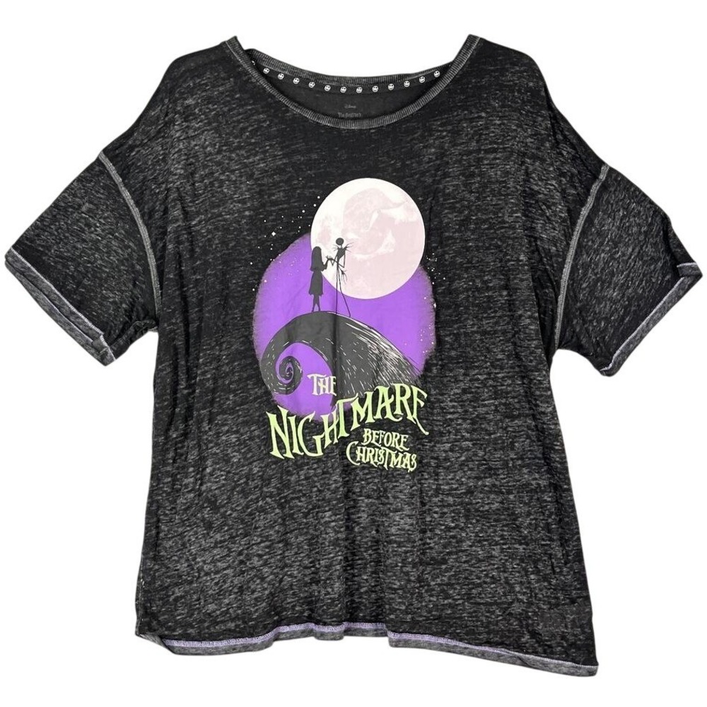 Nightmare Before Christmas Shirt Womens 3X Pajama Top Sleepwear Black Burnout